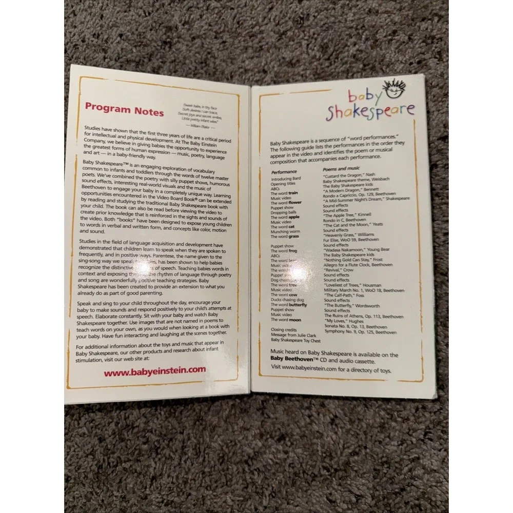 Baby Shakespeare‎ VHS Tape 2000 1-4 Years Exploring Vocabulary Through Art Rare